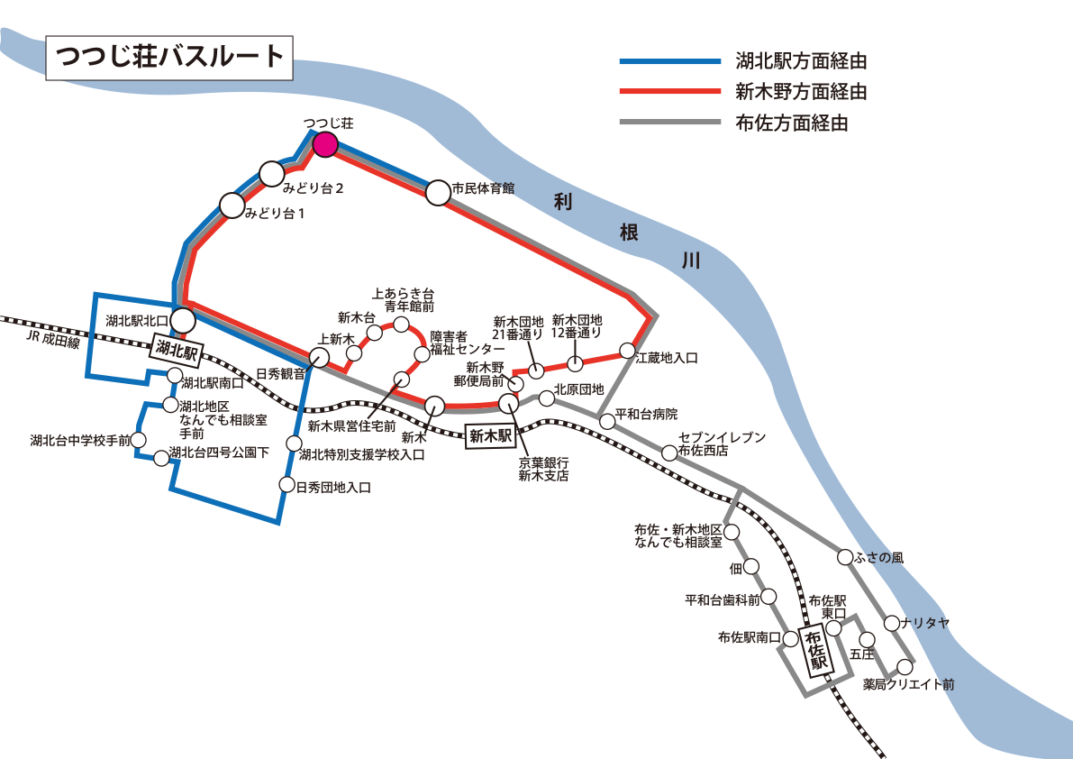 つつじ荘バスルートの案内図拡大版