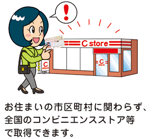 お住まいの市町村に関わらず、全国のコンビニエンスストア等で取得できます。